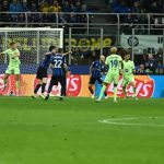 Action during the UEFA Champion Cup semi-final match between Inter Milan and FC Barcelona at San Siro
